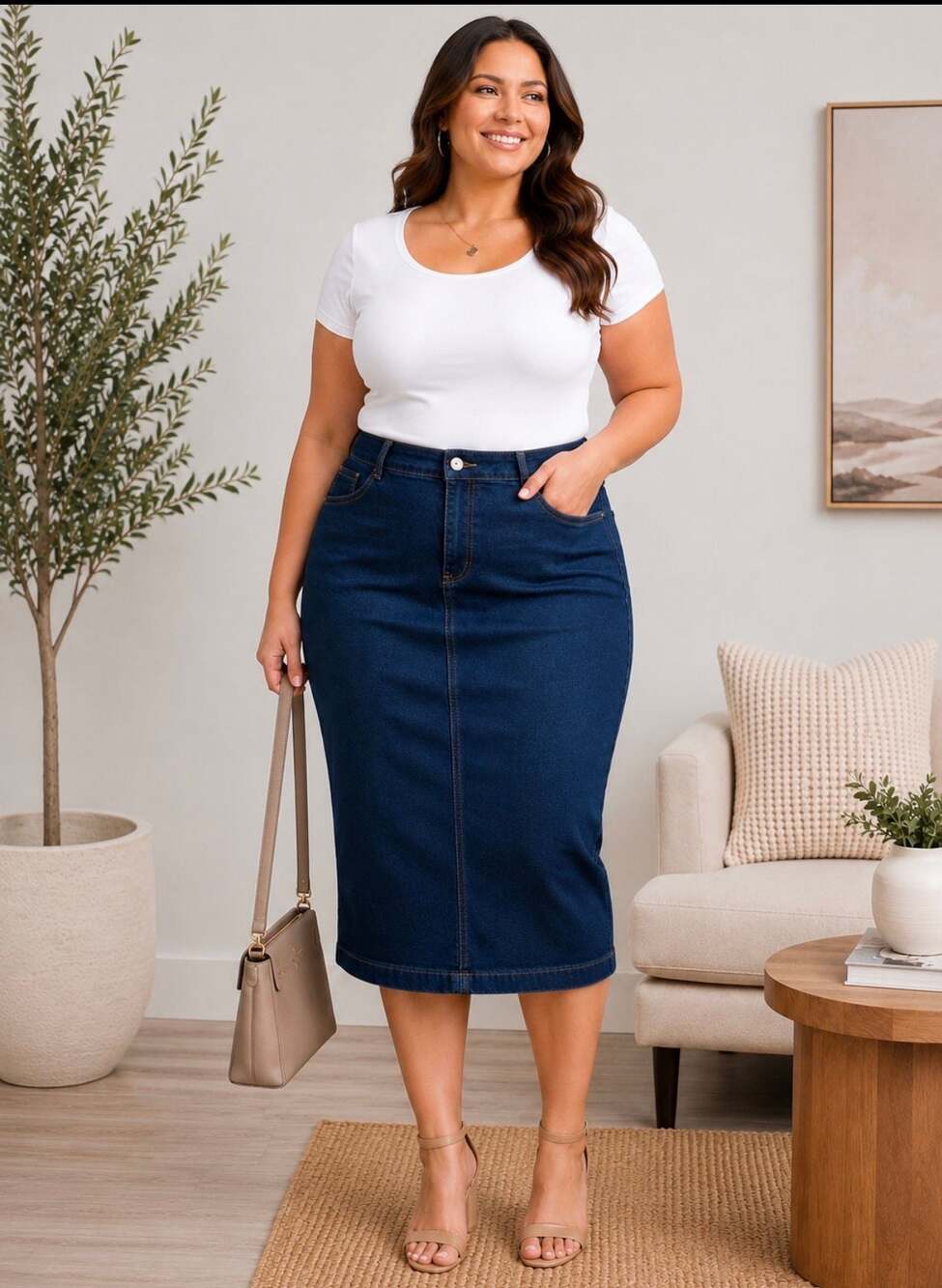 Nina Rossi Dark Wash Stretch Denim Midi Pencil Skirt XXL Plus